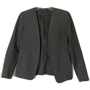 THEORY Gray cotton collarless blazer career lightweight jacket size US 4